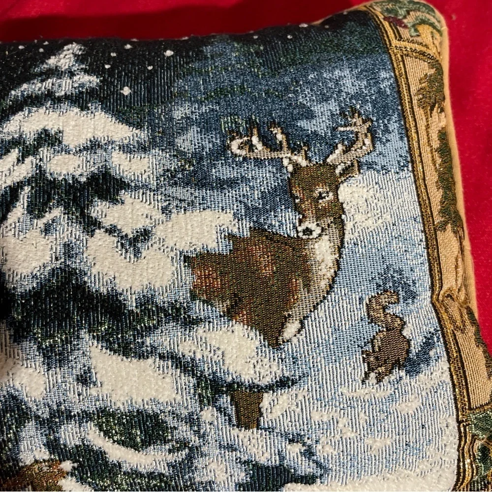 Holiday Tapestry Pillow with Snowy Scene 17X12
